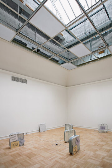 <p>Jason Hirata. <i>Options.</i> 2015 – 1016. Box fans, air filters, and ink on paper. [installation view in <i>The Brink: Jason Hirata</i> at the Henry Art Gallery, University of Washington, Seattle. 2016].  Photo credit: Mark Woods.</p>
