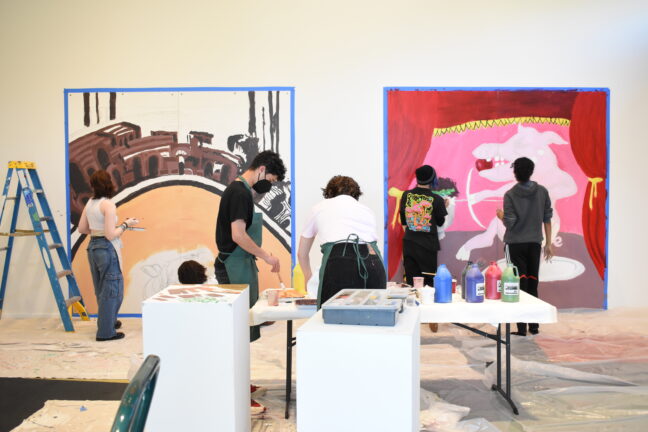 <p>Members of the 2021-22 Henry Teen Art Collective work on their exhibition,&nbsp;<em><a href="https://henryart.org/exhibitions/the-fall">The Fall</a>.</em></p>
