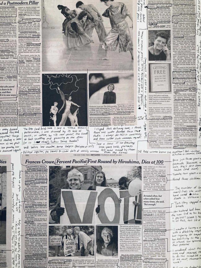 <p>Carmen Winant (U.S., b. 1983). <em>Passing On </em>[detail]. 2022. Ink on newsprint. Courtesy of the artist and PATRON Gallery, Chicago. Photo: Luke Stettner.</p>
