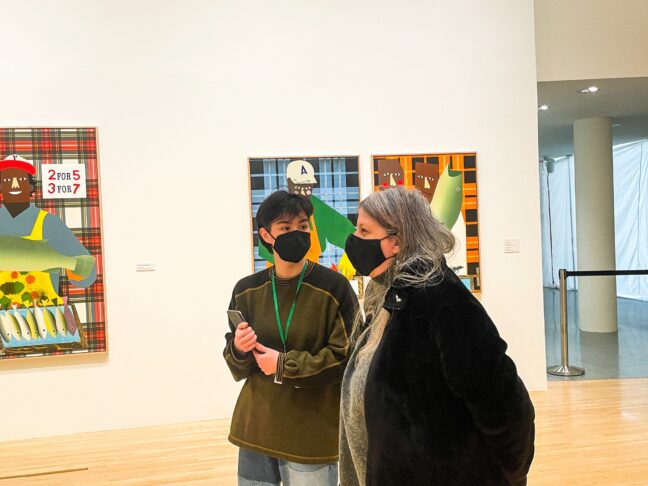 <p>Henry Art Liaison Em Chan leads an AgePride Tour of <em>Nina Chanel Abney:&nbsp;Fishing Was His Life</em>&nbsp;at the Henry.</p>
