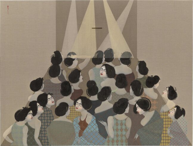 <p>Hayv Kahraman. <em>The Audience</em>. 2018. Oil on linen. Collection Nerman Museum of Contemporary Art, Johnson County Community College, Overland Park, Kansas, Gift of the Jedel Family Foundation. Courtesy of the artist and Susanne Vielmetter, Los Angeles. Photo: Robert Wedemeyer.</p>
