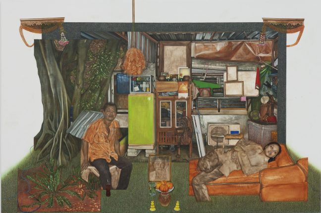 <p>Nina Molloy (b. 1999, Bangkok, Thailand; lives and works in New York, NY), <em>Shrine</em>, 2021–2022. Oil on canvas. Cantor Arts Center, Stanford University, Aey Phanachet and Roger Evans Fund for Contemporary Southeast Asian Art, 2023.69. © Nina Molloy. Image courtesy of the artist and Micki Meng.</p>
