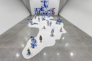 <p>Donna Huanca,&nbsp;<em>Obsidian Ladder&nbsp;</em>[documentation of performance, June 28 – December 1, 2019, Marciano Art Foundation, Los Angeles]. Courtesy of the artist, Marciano Art Foundation, Los Angeles, and Peres Projects, Berlin. Photo: Joshua White.</p>
