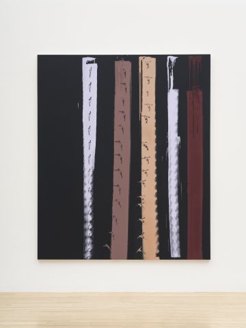 <p>Tala Madani (Tehran, Iran b. 1981). <em>Film Fall.</em> 2024. Oil on linen. Courtesy of the artist. [Installation view of <em>Tala Madani: Be Flat</em>, Henry Art Gallery, University of Washington, Seattle. 2024] Photo: Jueqian Fang.</p>
