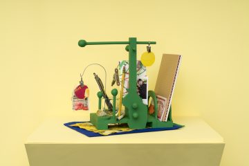 <p>Dawn Cerny (U.S., b. 1979). <em>Tabletop Sculpture</em>. 2023. Glass wood, small drawing, pencils, felt, clips, hooks, storage box, and ephemera. Published by RITE Editions. Henry Art Gallery, gift of Robin Wright, RITE Editions, 2023.22.1-.27. [Installation view of <em>Body Language: Recent Acquisitions in the Henry Collection, </em>Henry Art Gallery, University of Washington, Seattle. 2024]. Photo: Jueqian Fang.</p>
