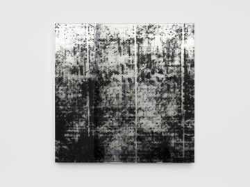 <p>Carrie Yamaoka. <em>36 by 36 (small bubble)</em>. 2015. Reflective polyester film, urethane resin, and mixed media on wood panel. Henry Art Gallery, purchased with funds donated by Nancy Grover, 2020.4. [Installation view of <em>Shifting Grounds: Recent Acquisitions in the Henry Collection</em>, Henry Art Gallery, University of Washington, Seattle. 2025]. Photo: Jueqian Fang.</p>
